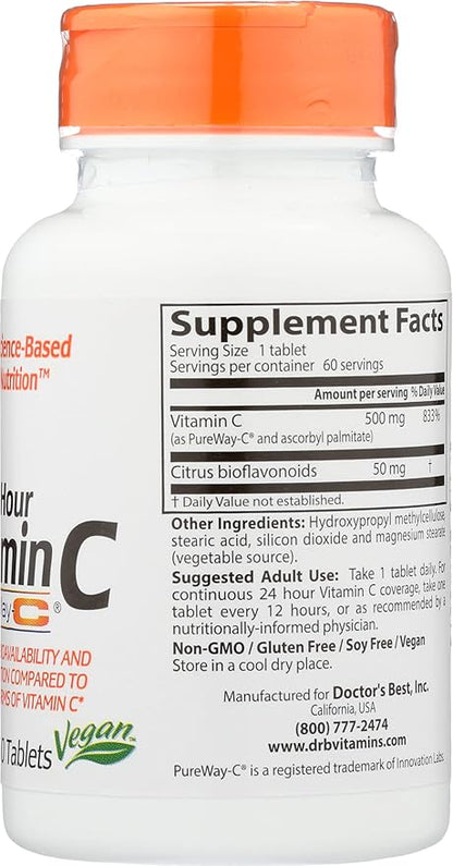 Doctors Best Sustained Release Vitamin C with Pureway C, Non-GMO, Vegan, 60 Tablet (Pack of 1)