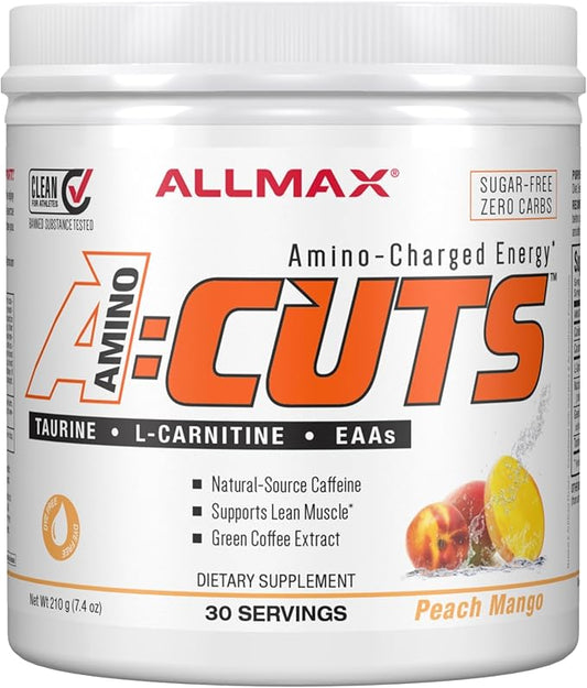 ALLMAX Nutrition AMINOCUTS (ACUTS), Amino-Charged Energy Drink with Taurine, L-Carnitine, Green Coffee Bean Extract, Peach Mango, 30 Servings