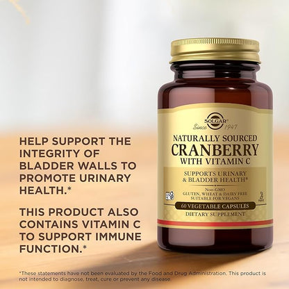 SOLGAR Cranberry with Vitamin C - 60 Vegetable Capsules - Supports Urinary & Bladder Health - Non-GMO, Vegan, Kosher, Gluten Free - 60 Servings