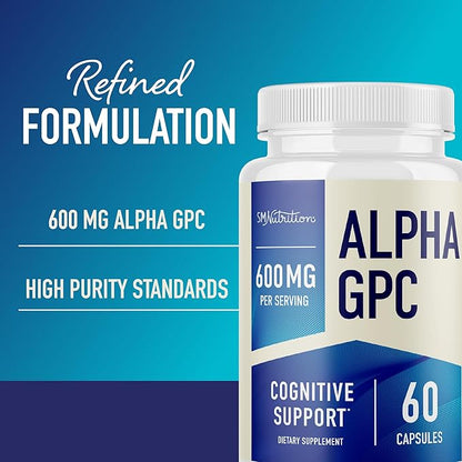 Alpha GPC 600 mg | Brain & Memory Support Supplement | Mental Performance, Focus & Clarity Support | Highly Purified Alpha-GPC Powder | Vegan, Formulated Non-GMO, 3rd-Party Tested | 60 Capsules