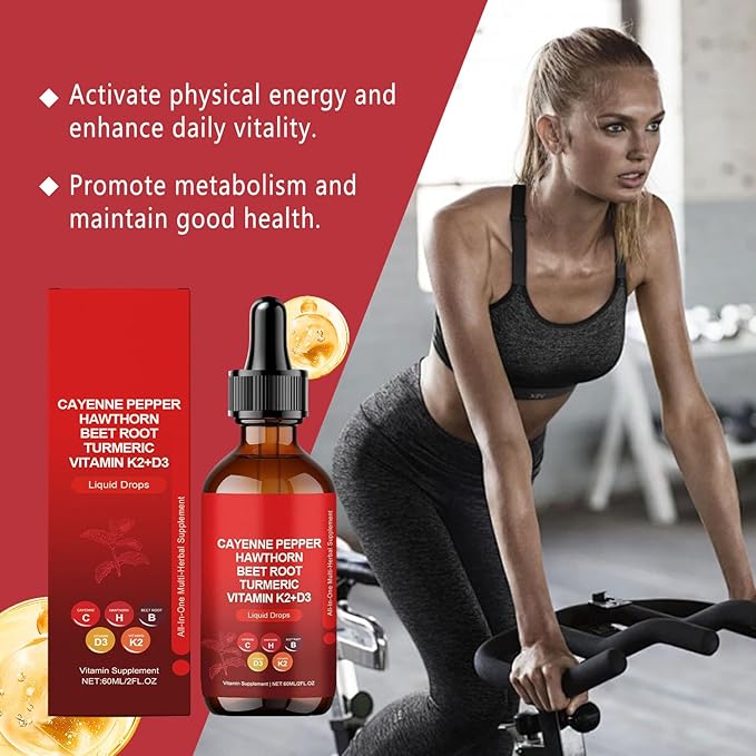 Cayenne Pepper Drops Supplement | Rethes & Aeluro Cayenne Pepper Liquid Drops with Hawthorn Beet Root | Turmeric Vitamin K2 D3 | Organic Ginseng Extract for Men Health