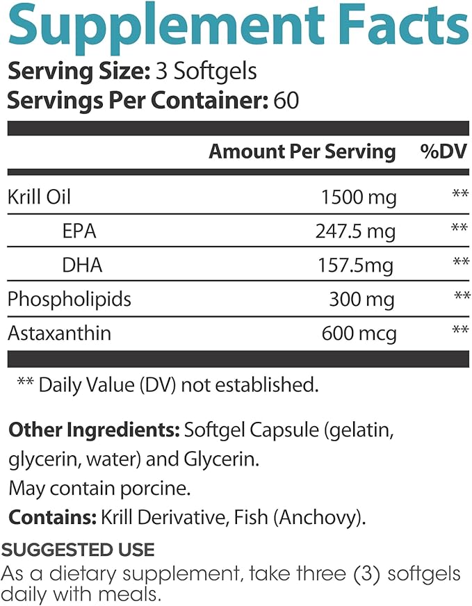 Krill Oil for Women – with EPA, DHA & Phospholipids – 180 Softgels – 60 Servings – Non-GMO, Gluten-Free, and Made for Daily Wellness Support (180 Count (Pack of 1))