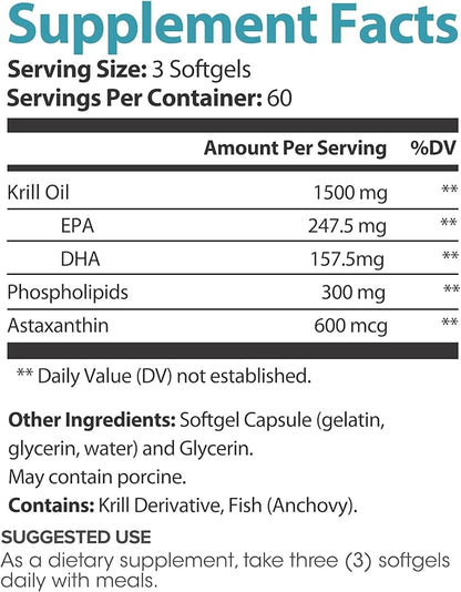 Krill Oil for Women – with EPA, DHA & Phospholipids – 180 Softgels – 60 Servings – Non-GMO, Gluten-Free, and Made for Daily Wellness Support (180 Count (Pack of 1))