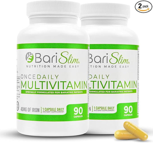 BariSlim Once Daily Bariatric Multivitamin Capsule - 45mg of Iron - Bariatric Vitamin & Supplement for Post Bariatric Surgery Including Gastric Bypass & Gastric Sleeve | 2 Pack (180 Day Supply)