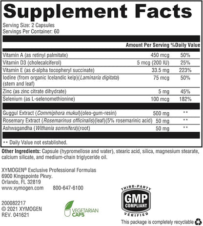 XYMOGEN MedCaps T3 - Thyroid Support Formula with Vitamins + Herbs - Selenium, Zinc, Vitamin E + C, Ashwagandha, Guggul Extract, and Iodine Supplement (120 Capsules)