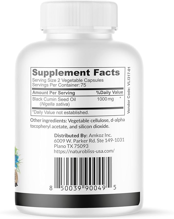 NaturoBliss Black Seed Oil - 150 Softgel Capsules Skin Health (Non-GMO & Vegan) Premium Cold-Pressed Nigella Sativa Producing Pure Black Cumin Seed Oil - 1000mg Per 2 Capsule Serving - 75 Servings