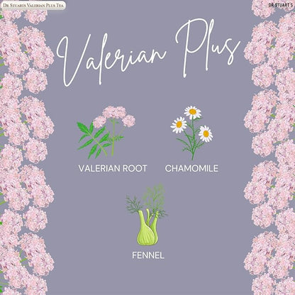 Dr Stuart's Organic Valerian Plus Tea 60 Teabags (15 Bags x Pack of 4) | Herbal Blend of Chamomile, Valerian Root & Fennel | Bedtime Tea Helps in Restful Sleep & Relaxation | Naturally Caffeine Free