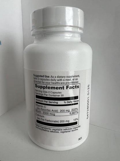 Biotin - 2000 mcg - 60 Capsules Supports Skin and Hair Health. Supports Intestinal Flora Function Vegetarian and Gluten Free