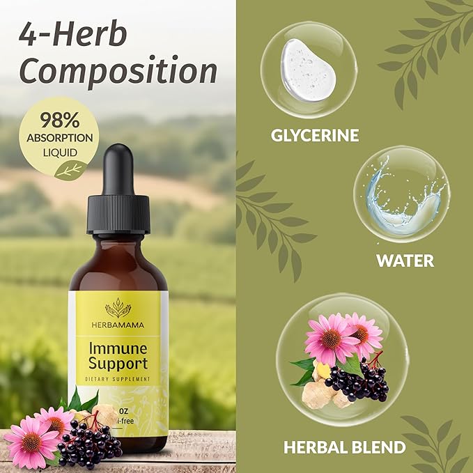 HERBAMAMA Liquid Drops Kit - Bundle of Liquid Immune Support Drops & Turmeric with Ginger Tincture 2 fl oz - Vegan, Non-GMO, Sugar & Alcohol-Free - 2 Pack
