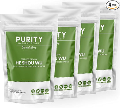 Certified Organic He Shou Wu - Large 5oz Bag of 30:1 Concentrated-Fo-ti - Organic Foti Extract- Fo ti He Shou Wu Organic (Pack of 4)