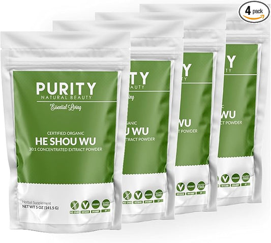 Certified Organic He Shou Wu - Large 5oz Bag of 30:1 Concentrated-Fo-ti - Organic Foti Extract- Fo ti He Shou Wu Organic (Pack of 4)