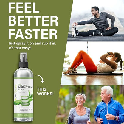 Topical Magnesium Spray with Aloe Vera - Pure Magnesium Oil Spray for Stress Relief - USP Grade Aloe Vera Magnesium Spray for Sleep - 12 Fl Oz