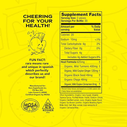 HEAL Mind & Body Recovery USDA Certified Organic Gummies – Natural Recovery Support, Vegan & Gluten-Free, Infused with Wild Turmeric, Wild Ceylon Ginger & Chaga (60 Gummies, HEAL)