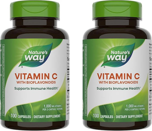 Nature's Way Vitamin C 500 mg with Bioflavonoids, 1000 mg Vitamin C per Serving, 100 Capsules, Pack of 2