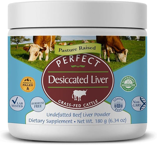 Perfect Supplements – Perfect Desiccated Liver Powder – 180 Grams – Undefatted Beef Liver – Natural Source of Protein, Iron, Vitamins A & B