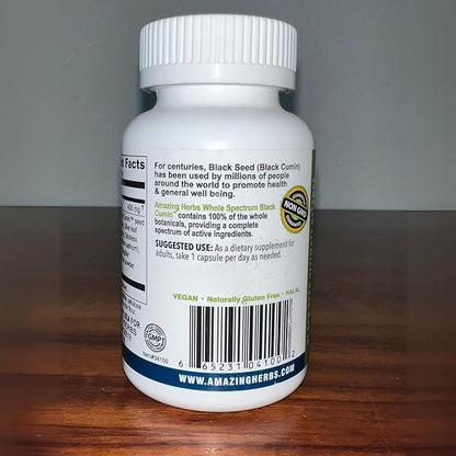 Amazing Herbs Whole Spectrum Black Seed Ultimate, Vegetarian Capsules - Olive Leaf & Garlic Extracts Plus Ginger & Cayenne, Gluten Free, Non GMO, Vegan - 100 Count