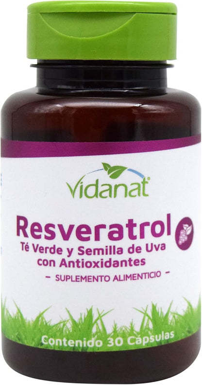Vidanat Resveratrol 300 mg – Antioxidant Supplement for Heart Health, Anti-Aging, and Immune Support – 30 Capsules (Pack of 1) Green Tea and Grape Seed
