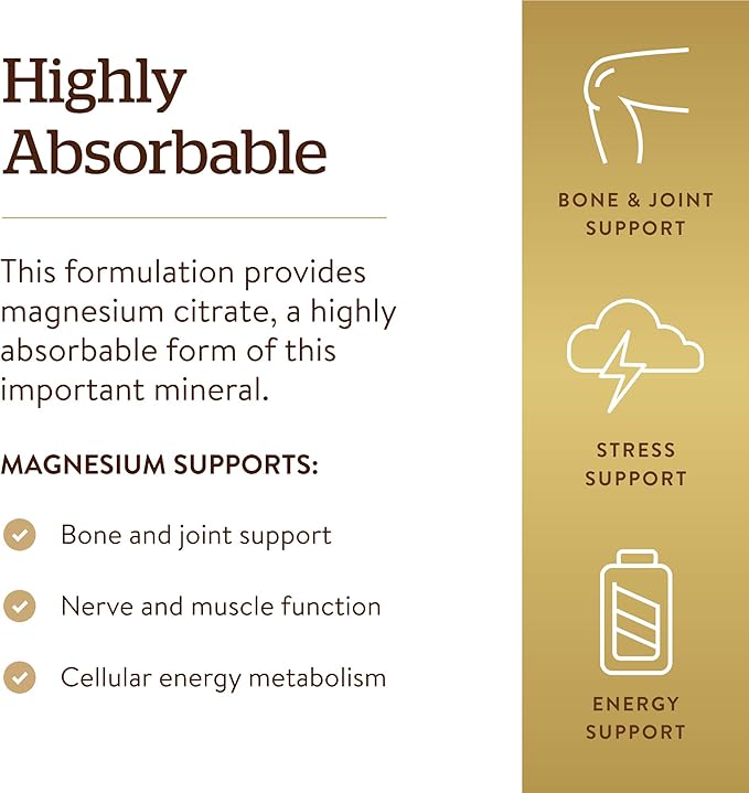 Solgar - Magnesium Citrate, 120 Tablets, Supports Nerve and Muscle Function - 2 Pack