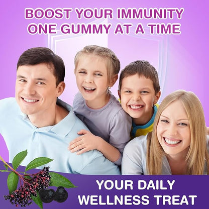 Natural Black Elderberry Gummies, Elderberry Fruit Extract with Vitamin C and Zinc, Herbal ElderCraft® Gummies Daily Immune Support for Kids and Adults, GMO Free, Gluten Free, 60 Count