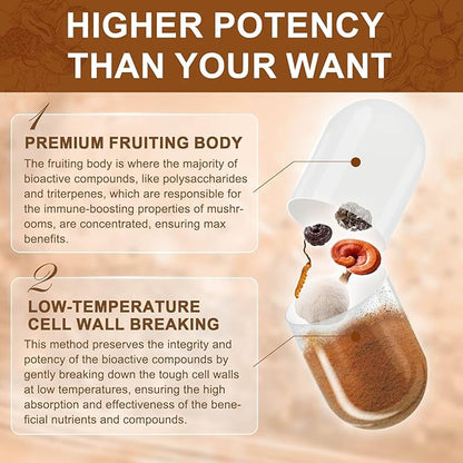 NATURE TARGET Mushroom Supplement, Mushroom Complex with Lion's Mane, Turkey Tail, Reishi, Cordyceps, Shiitake, 14-in-1 Mushrooms for Memory and Focus, 120 Capsules