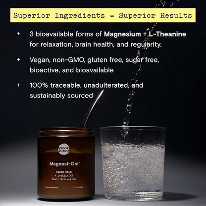 Moon Juice - Magnesi-Om, Unflavored - Jar (30 Servings) - Brain Health & Rest - Magnesium Powder - L-Theanine - Regularity - Glass Bottle - 3rd Party Tested - 100% Traceable - Vegan & Non GMO - 4.2oz