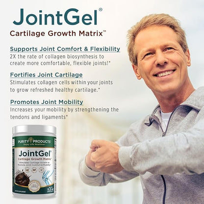 Purity Products JointGel Formula - Collagen Peptides + MSM - Supports Joint Function + Flexibility While Fortifying Joint Cartilage - Dual Action - Daily Powder - 30 Servings (30 Servings, Chocolate)