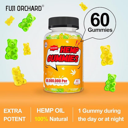 FUJI ORCHARD 48000mg Hemp Gummies High Potency - Hemp Gummies for Deep Bedtimes & Relaxation - Natural Hemp Oil Gummy for Adults - Gluten Free & Vegan - 60 Count