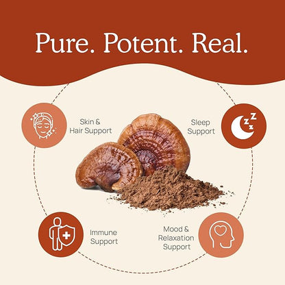 Real Mushrooms Reishi Powder - Organic Mushroom Extract Supplement with Potent Red for Longevity, Mood, Sleep, Immune Support Vegan Supplement, Non-GMO, 45 Servings