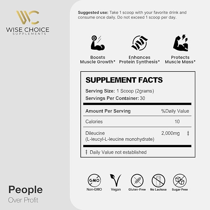 Wise Choice Dileucine Peptide Supplement Powder | 2000mg Leucine Peptide for Muscle Growth & Recovery | Supports Protein Synthesis | 30 Servings