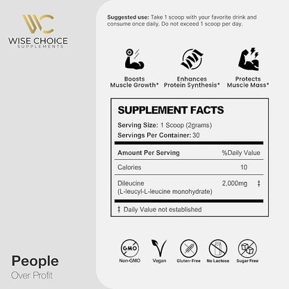 Wise Choice Dileucine Peptide Supplement Powder | 2000mg Leucine Peptide for Muscle Growth & Recovery | Supports Protein Synthesis | 30 Servings