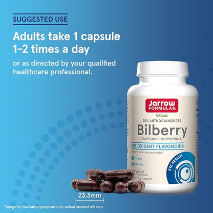 Jarrow Formulas® Bilberry + Grapeskin Polyphenols, Vision and Eye Health, 60 Veggie Capsules, Up to a 30 Day Supply