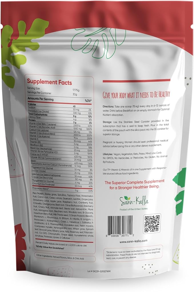 Reds and Greens Superfood Powder Nootropics, Improve Gut Health, Multivitamin, Probiotic, Gluten Free, Vegan and Keto Friendly, Full Serving of Vegetables, Essential Nutrients – 30 Servings