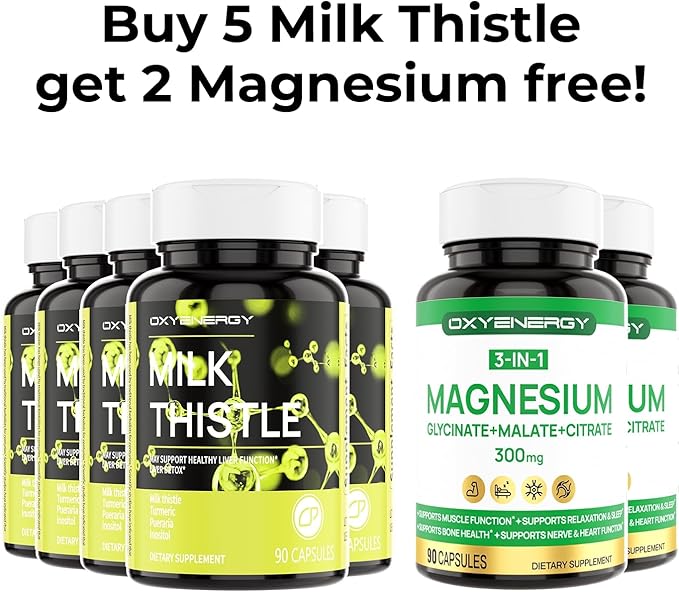 OxyEnergy Silymarin Milk Thistle 300mg Extract with Vitamin C, Inositol & Pueraria, Liver Detox & Repair Support, Antioxidant Support,90 Capsules, Pack of 5