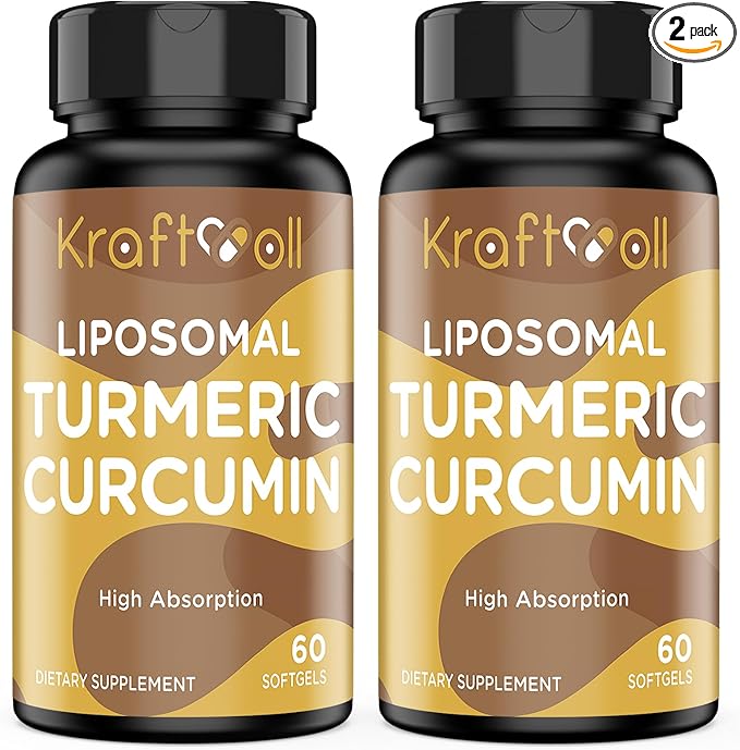 Liposomal Turmeric Curcumin 2200 mg with Black Pepper for Enhanced Absorption and Joint Support, 60 softgels (2 Bottles)
