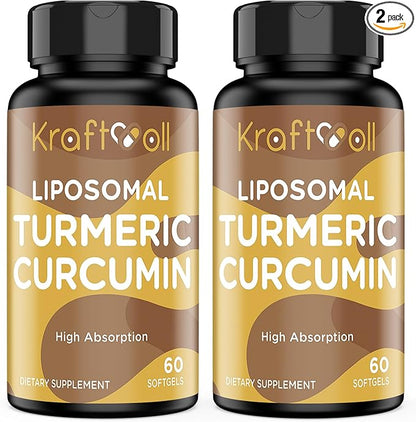 Liposomal Turmeric Curcumin 2200 mg with Black Pepper for Enhanced Absorption and Joint Support, 60 softgels (2 Bottles)