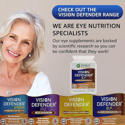 Vision Defender BP Eye Supplement: Bilberry and Pine Bark Extracts for Eye Pressure and Eye Health Support (60 Vegan Capsules)