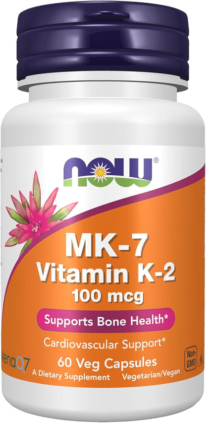 NOW Foods Supplements, MK-7 Vitamin K-2 100 mcg, Cardiovascular Support*, Supports Bone Health*, 60 Veg Capsules