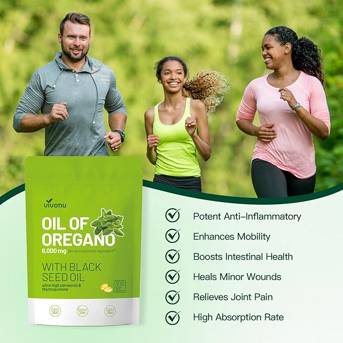 Oil of Oregano Capsules, Balanced Oil of Oregano with Black Seed Oil, Organic Oregano Oil Softgels,Carvacrol,Thymoquinone, Non-GMO