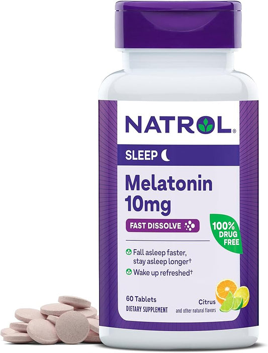 Natrol Fast Dissolve Melatonin 10 mg, Melatonin Supplements for Restful Sleep, Sleep Support for Adults, 60 Citrus-Flavored Tablets, Up to a 60 Day Supply
