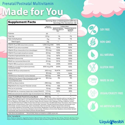 LIQUIDHEALTH Prenatal Baby Booster Pregnancy Vitamin Bundle - Vegan Women's Prenatal/Postnatal Multivitamin with SunActive & Ferrochel Iron, Folate, Whole Foods - Made in The USA, 100% Vegan (Bundle)