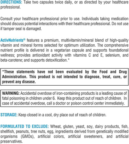 XYMOGEN ActivNutrients with Iron and Copper - Multivitamin Multimineral for Wellness, Immune, Energy and Mood Support - Chelated Minerals + Active B Vitamins with Folate (240 Capsules)