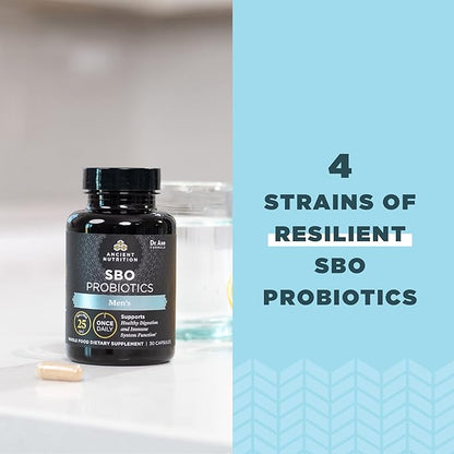 Ancient Nutrition Probiotics for Men, SBO Probiotics Men's Once Daily 30 Ct, for Healthy Digestion and Immune System Function Support, 25 Billion CFUs* Per Serving