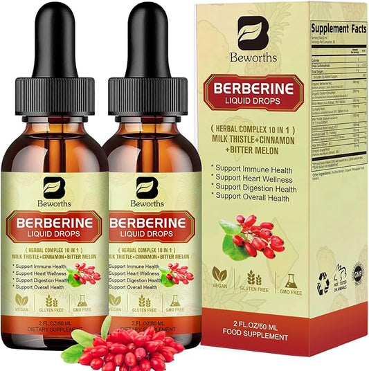 2Pack Berberine Supplement - Berberine Liquid Drops with Ceylon Cinnamon, Turmeric, Bitter Melon, Milk Thistle, Berberine HCL Supplement Activates AMPK & GLP-1 for Digestion System Support