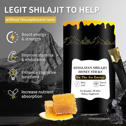 Zotreval Shilajit Honey Sticks, 30 Sticks - Pure Himalayan Resin, Organic Honey & Saffron for Energy Boost, Immune Support & Vitality, SHILAJIT Honey Sticks for Men & Women