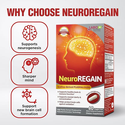 LABO Nutrition NeuroREGAIN - Scallop-derived PLASMALOGEN for Brain Deterioration, Memory, Alertness, Learning, Concentration and Other Cognitive Functions – Suitable for Seniors, Adult Men & Women