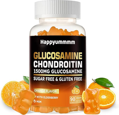 Glucosamine Chondroitin Gummies with MSM & Elderberry Extra Strength - Joint Support, Antioxidant Immune Support Supplement for Adults, Men & Women.90 Orange Gummies