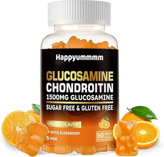 Glucosamine Chondroitin Gummies with MSM & Elderberry Extra Strength - Joint Support, Antioxidant Immune Support Supplement for Adults, Men & Women.90 Orange Gummies
