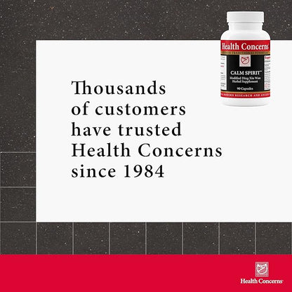 Health Concerns Calm Spirit - Stress Relief Supplement for Men & Women - Herbal Calming Support - Eases Tension & Nervousness - Magnesium, Hawthorn, Chinese Peony & More - 90 Capsules