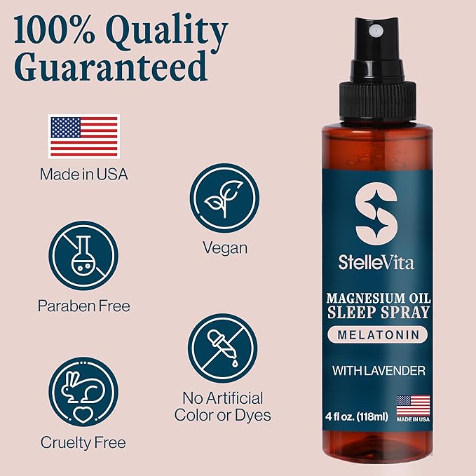 Magnesium Oil with Melatonin Sleep Spray and Lavender 4oz - Topical Melatonin & Magnesium Spray for Feet, Sleep and Relaxation 100% Natural Made in USA