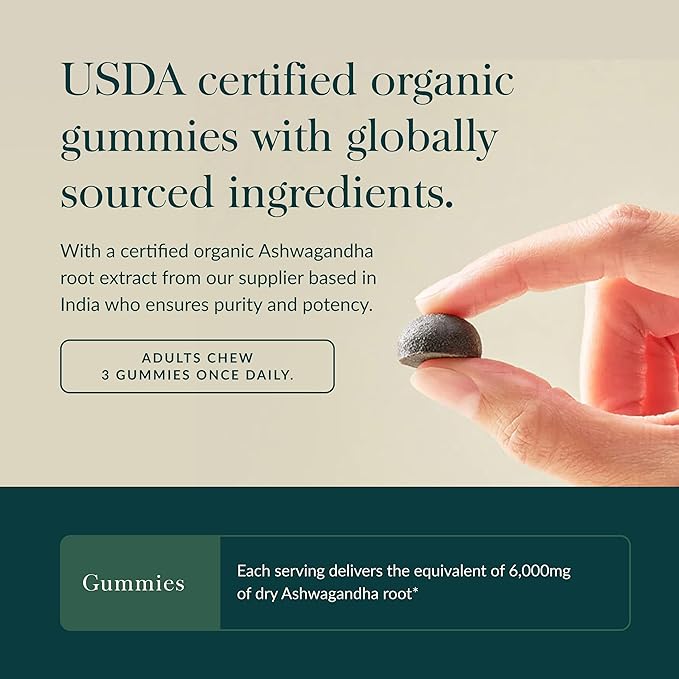 Gaia Herbs Organic Ashwagandha Gummies, Stress Support, Cinnamon, Ginger, Gluten Free, Vegan, 45 Count